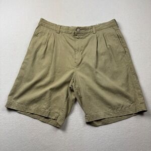 Tommy Bahama Men's Silk Blend Shorts Size 36 Tan Pleated Casual 9" Inseam‎